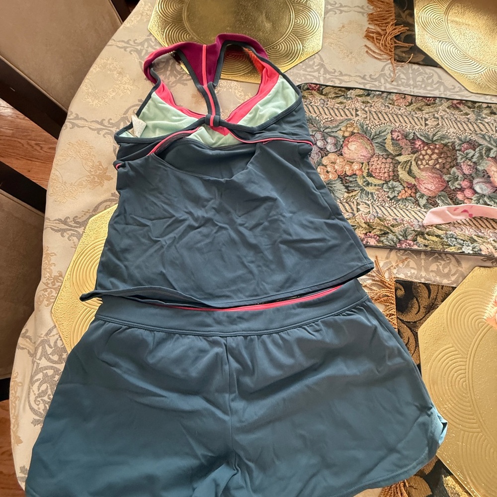 Blue and Pink Athletic Tank and Shorts Set